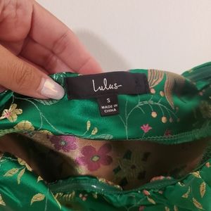 Make a Move Green Satin Floral Jacquard Strapless Midi Dress Lulus Color: Green